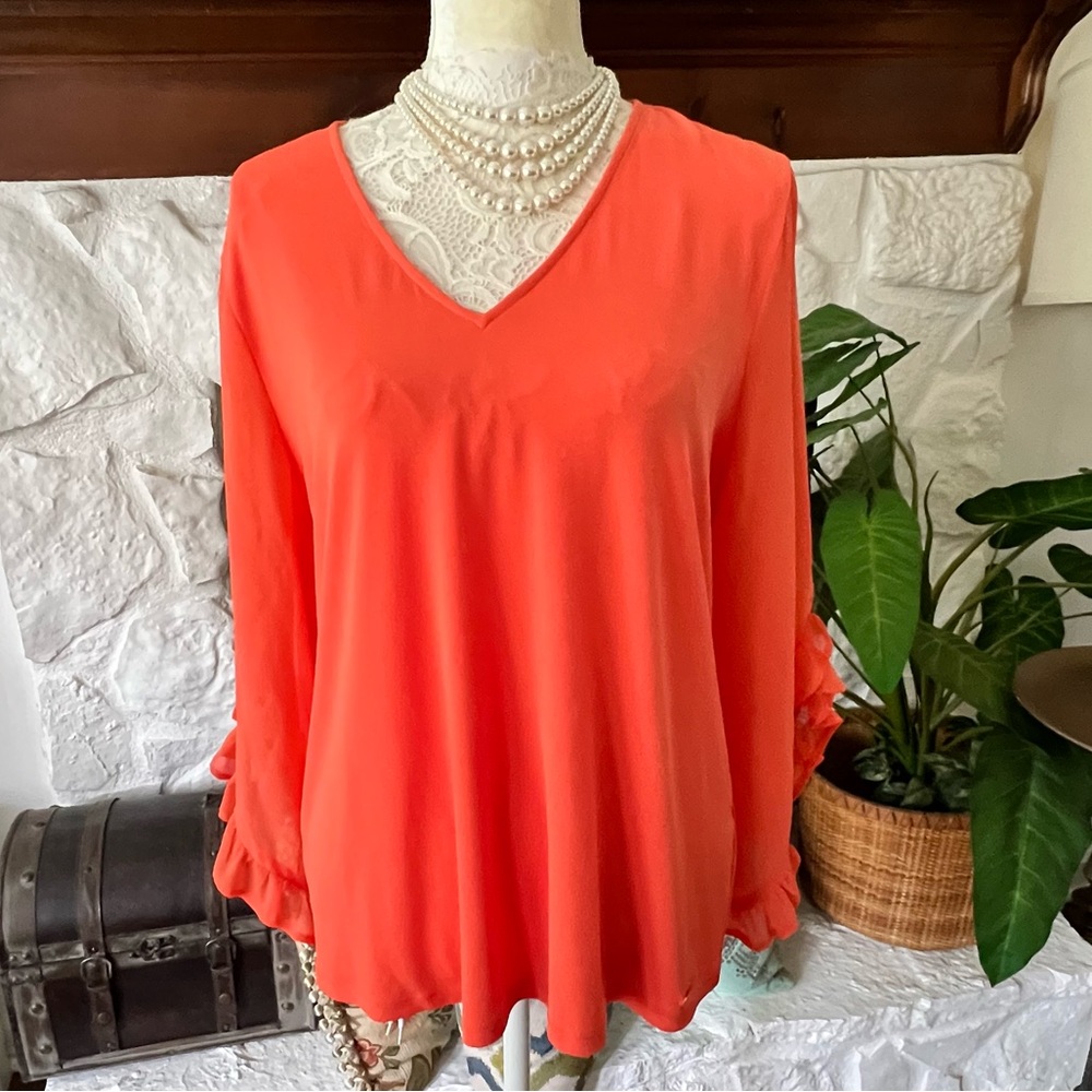 Calvin Klein Coral V-Neck Blouse Size L